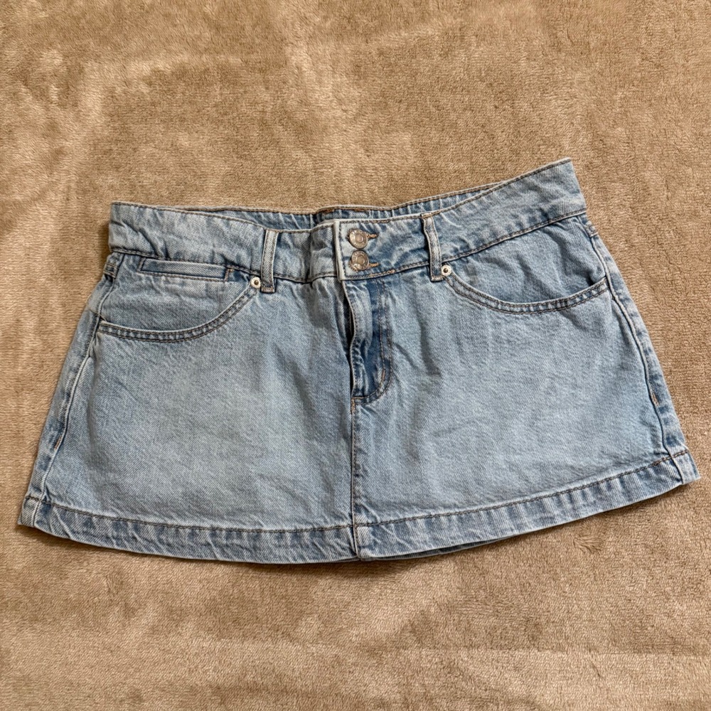Garage Denim Light Wash Mini Skort Women Medium Blue Double Button Skirt Shorts
